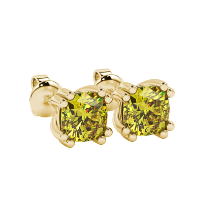 Yellow cushion cut floral crown stud earrings in rose gold multi-prong setting