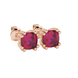 Red cushion cut floral crown stud earrings in rose gold multi-prong setting