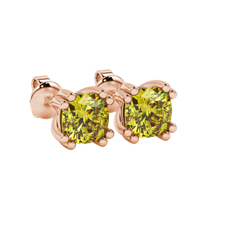 Yellow cushion cut floral crown stud earrings in rose gold multi-prong setting