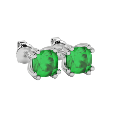 Green cushion cut floral crown stud earrings in rose gold multi-prong setting