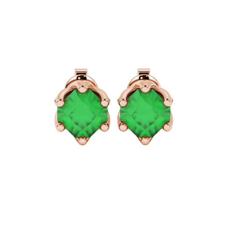 Radiant Cut Scalloped Six Prong Gemstone Stud Earrings