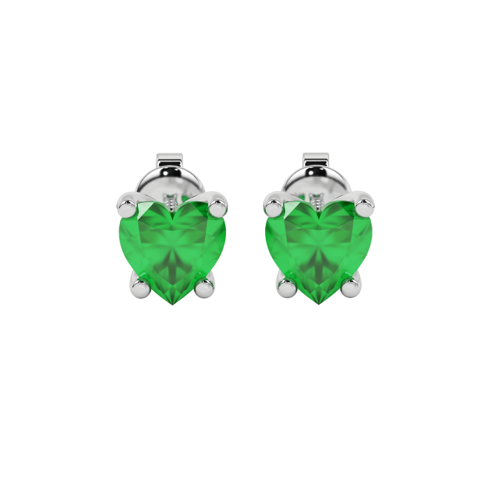 Emerald Green Heart Cut Gemstone Solitaire Stud Earrings in Rose Gold