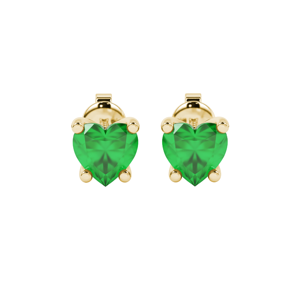 Emerald Green Heart Cut Gemstone Solitaire Stud Earrings in Rose Gold