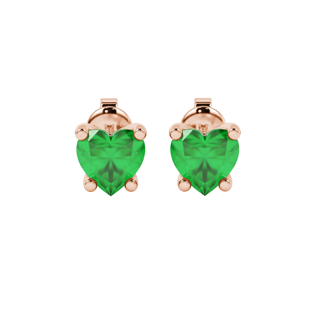 Emerald Green Heart Cut Gemstone Solitaire Stud Earrings in Rose Gold