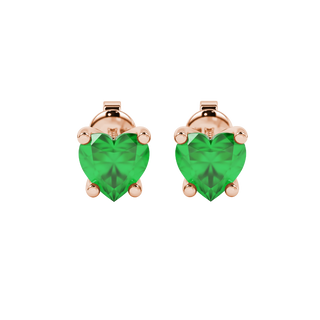 Emerald Green Heart Cut Gemstone Solitaire Stud Earrings in Rose Gold