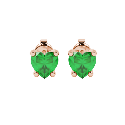 Emerald Green Heart Cut Gemstone Solitaire Stud Earrings in Rose Gold