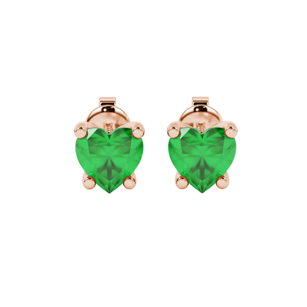Emerald Green Heart Cut Gemstone Solitaire Stud Earrings in Rose Gold