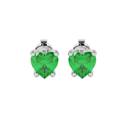 Emerald Green Heart Cut Gemstone Solitaire Stud Earrings in Rose Gold