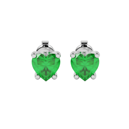 Emerald Green Heart Cut Gemstone Solitaire Stud Earrings in Rose Gold