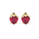 Raspberry Red Heart Cut Gemstone Solitaire Stud Earrings in Yellow Gold