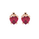 Raspberry Red Heart Cut Gemstone Solitaire Stud Earrings in Yellow Gold