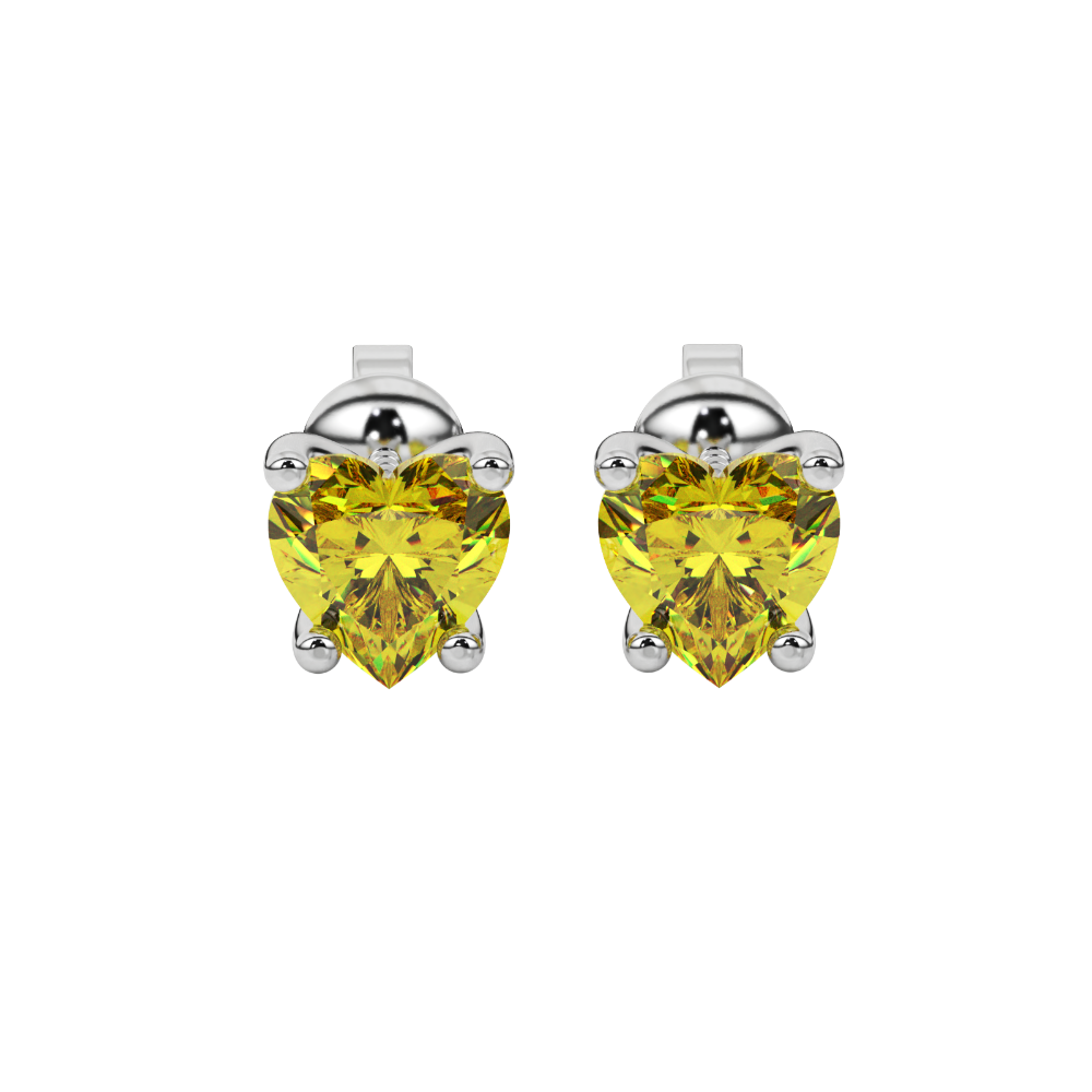 Canary Yellow Heart Cut Gemstone Solitaire Stud Earrings in Yellow Gold