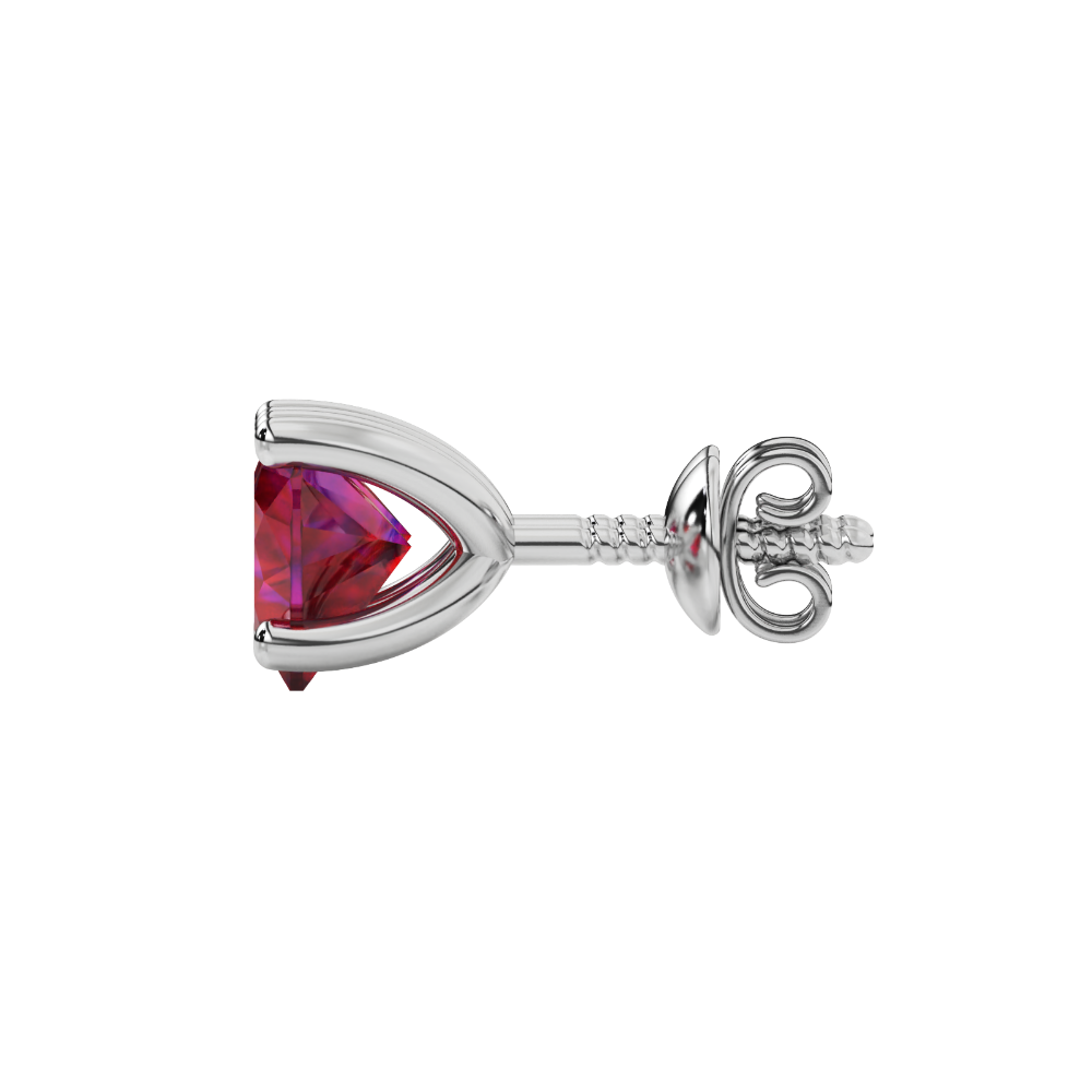 Raspberry Red Heart Cut Gemstone Solitaire Stud Earrings in Yellow Gold