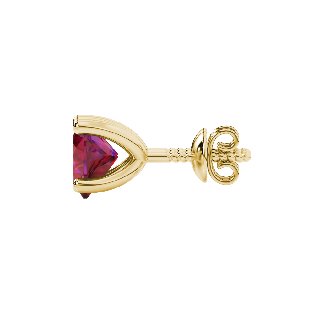 Raspberry Red Heart Cut Gemstone Solitaire Stud Earrings in Yellow Gold