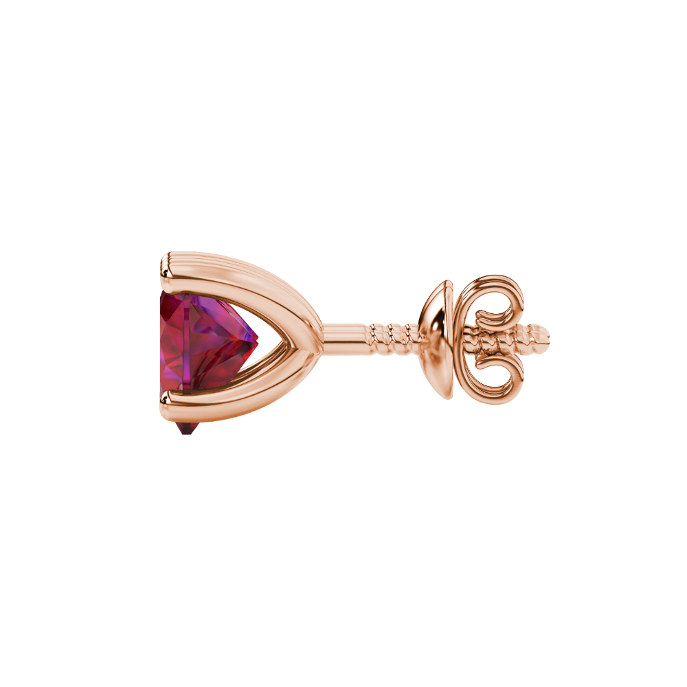 Raspberry Red Heart Cut Gemstone Solitaire Stud Earrings in Yellow Gold