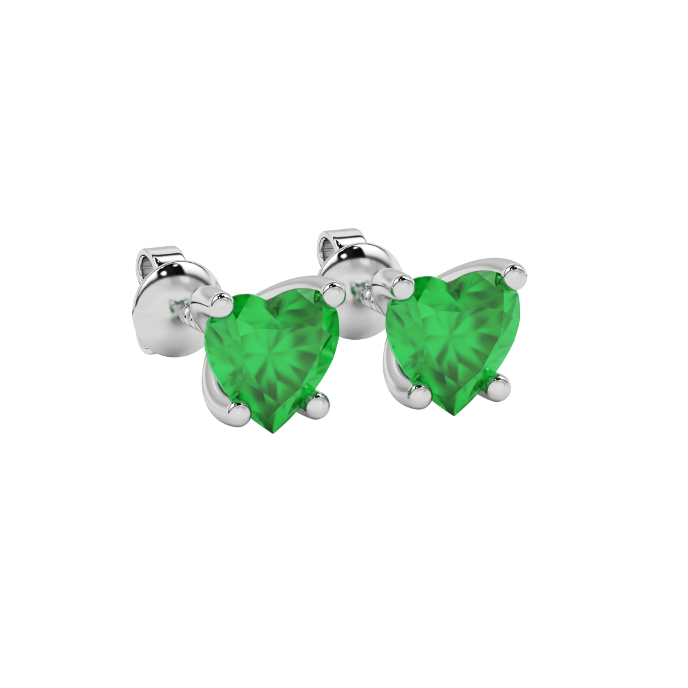 Emerald Green Heart Cut Gemstone Solitaire Stud Earrings in Rose Gold