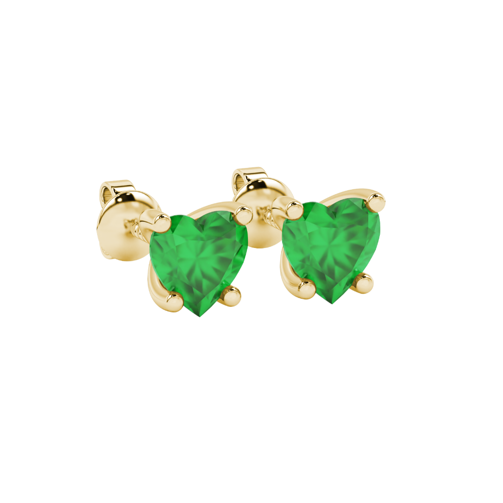 Emerald Green Heart Cut Gemstone Solitaire Stud Earrings in Rose Gold