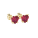 Raspberry Red Heart Cut Gemstone Solitaire Stud Earrings in Yellow Gold