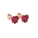 Raspberry Red Heart Cut Gemstone Solitaire Stud Earrings in Yellow Gold