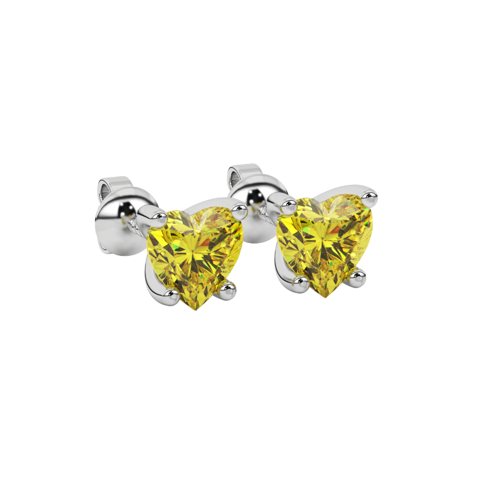 Canary Yellow Heart Cut Gemstone Solitaire Stud Earrings in Yellow Gold