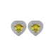 Canary Yellow heart halo gemstone stud earrings with double diamond halo in yellow gold