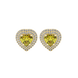 Canary Yellow heart halo gemstone stud earrings with double diamond halo in yellow gold