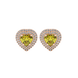 Canary Yellow heart halo gemstone stud earrings with double diamond halo in yellow gold
