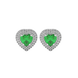 Emerald Green heart halo gemstone stud earrings with double diamond halo in yellow gold