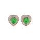 Emerald Green heart halo gemstone stud earrings with double diamond halo in yellow gold