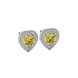 Canary Yellow heart halo gemstone stud earrings with double diamond halo in yellow gold
