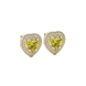 Canary Yellow heart halo gemstone stud earrings with double diamond halo in yellow gold