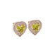 Canary Yellow heart halo gemstone stud earrings with double diamond halo in yellow gold