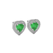 Emerald Green heart halo gemstone stud earrings with double diamond halo in yellow gold