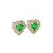 Emerald Green heart halo gemstone stud earrings with double diamond halo in yellow gold