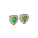 Emerald Green heart halo gemstone stud earrings with double diamond halo in yellow gold