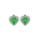 Emerald Green heart cut gemstone halo stud earrings in yellow gold