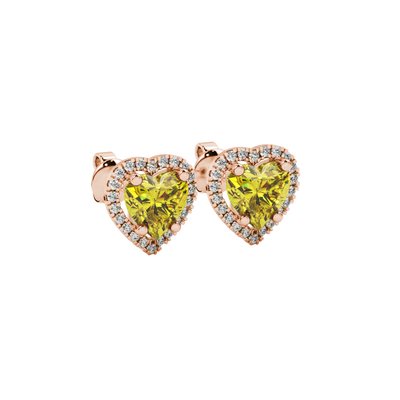 Canary Yellow heart cut gemstone halo stud earrings in yellow gold