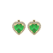 Emerald Green heart cut gemstone halo stud earrings in yellow gold