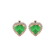 Emerald Green heart cut gemstone halo stud earrings in yellow gold