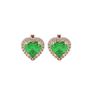 Emerald Green heart cut gemstone halo stud earrings in rose gold