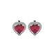 Raspberry Red heart cut gemstone halo stud earrings in yellow gold