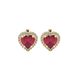 Raspberry Red heart cut gemstone halo stud earrings in yellow gold
