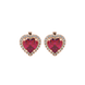 Raspberry Red heart cut gemstone halo stud earrings in yellow gold