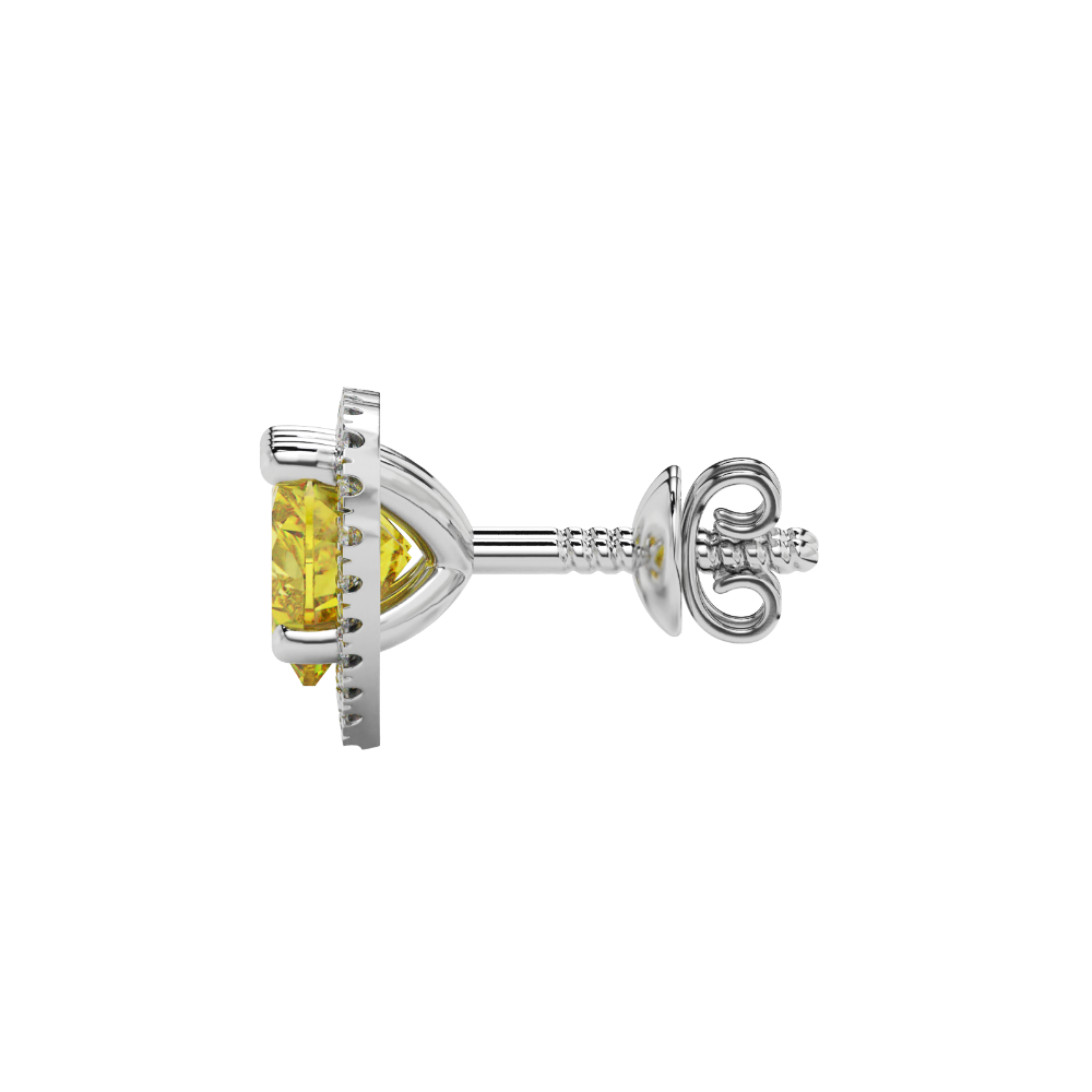 Canary Yellow heart cut gemstone halo stud earrings in yellow gold