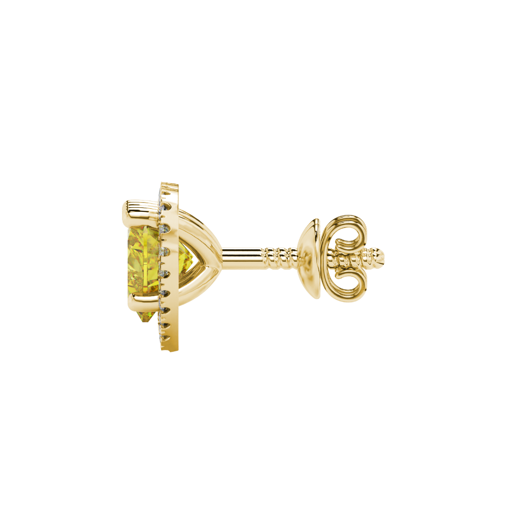 Canary Yellow heart cut gemstone halo stud earrings in yellow gold