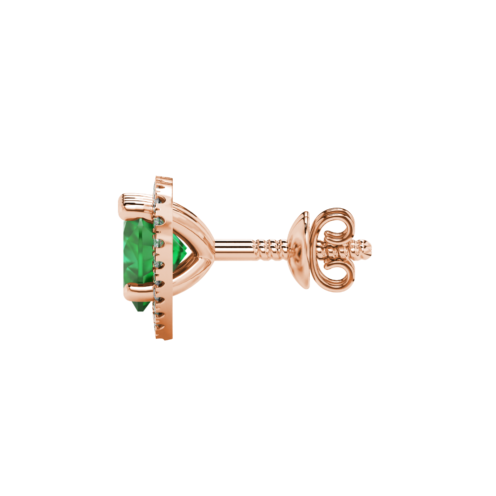 Emerald Green heart cut gemstone halo stud earrings in yellow gold