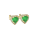 Emerald Green heart cut gemstone halo stud earrings in yellow gold