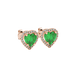 Emerald Green heart cut gemstone halo stud earrings in yellow gold
