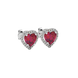 Raspberry Red heart cut gemstone halo stud earrings in yellow gold