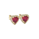 Raspberry Red heart cut gemstone halo stud earrings in yellow gold